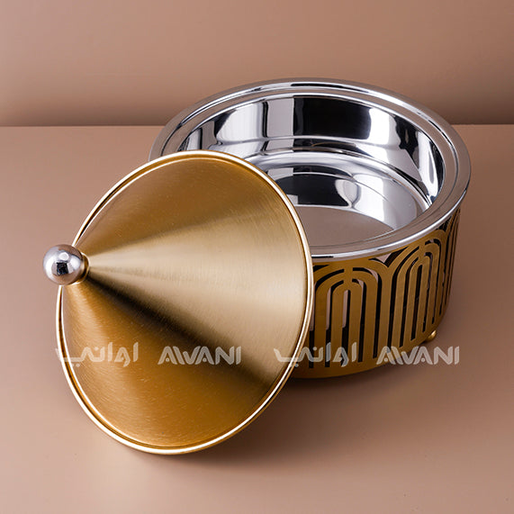 Luxury Arabic Stainless Steel Date Server with Dome Lid – Gold Finish - 3 L