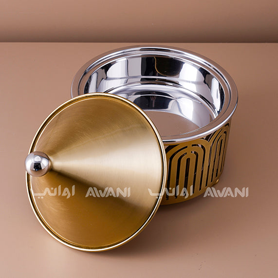 Luxury Arabic Stainless Steel Date Server with Dome Lid – Gold Finish - 2 L