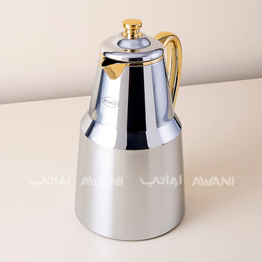 Luxury Stainless Steel Arabic Coffee Dallah with Silver and Gold Accents – 1.3 L