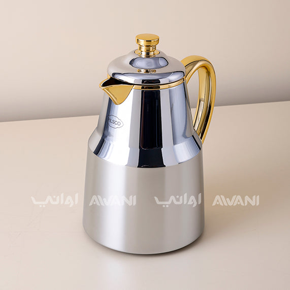 Luxury Stainless Steel Arabic Coffee Dallah with Silver and Gold Accents – 0.650 ML
