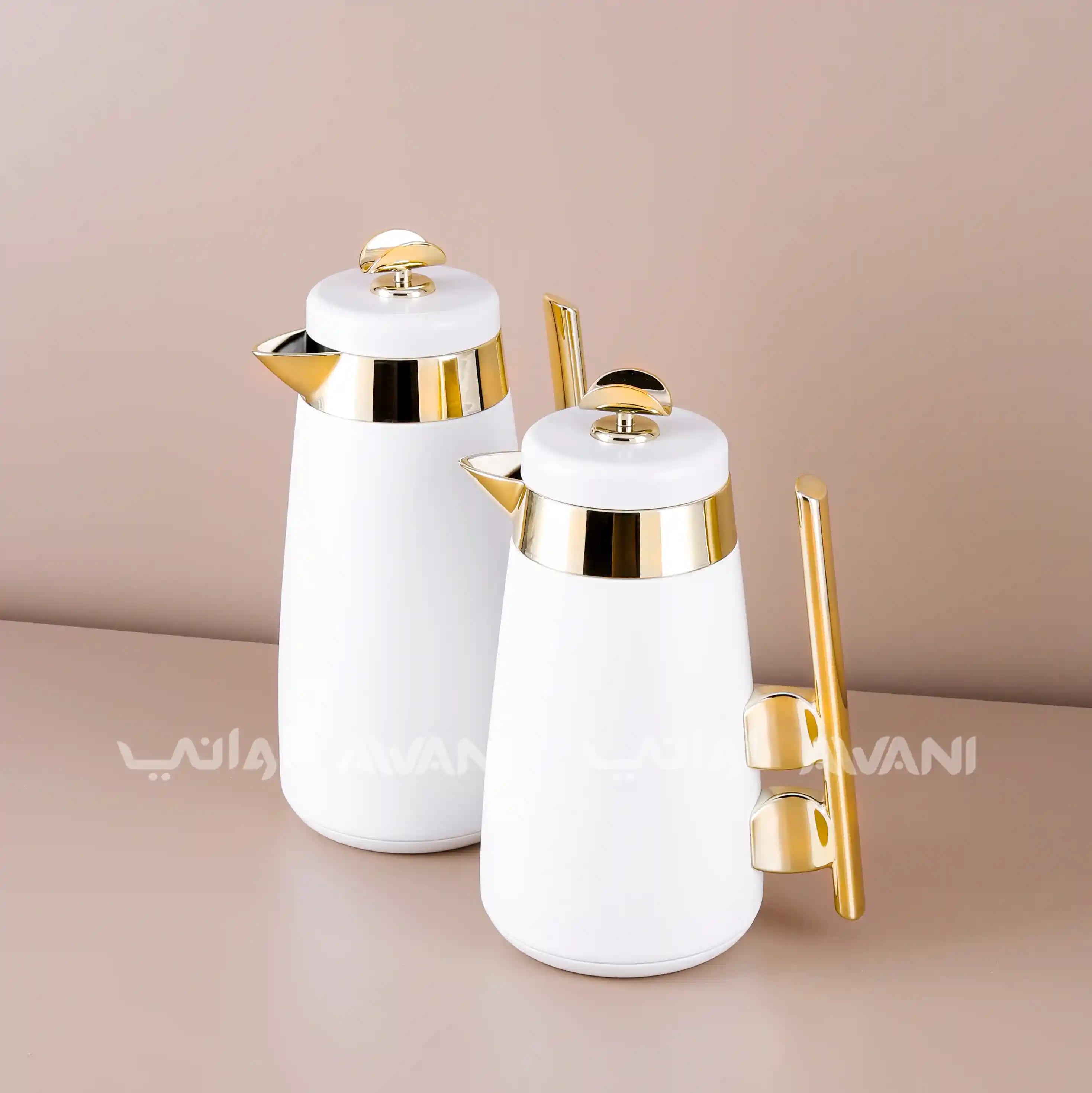 Nordic Luxe Vacuum - Insulated Flask Set – 1000 ml & 700 ml | White and Handle Gold