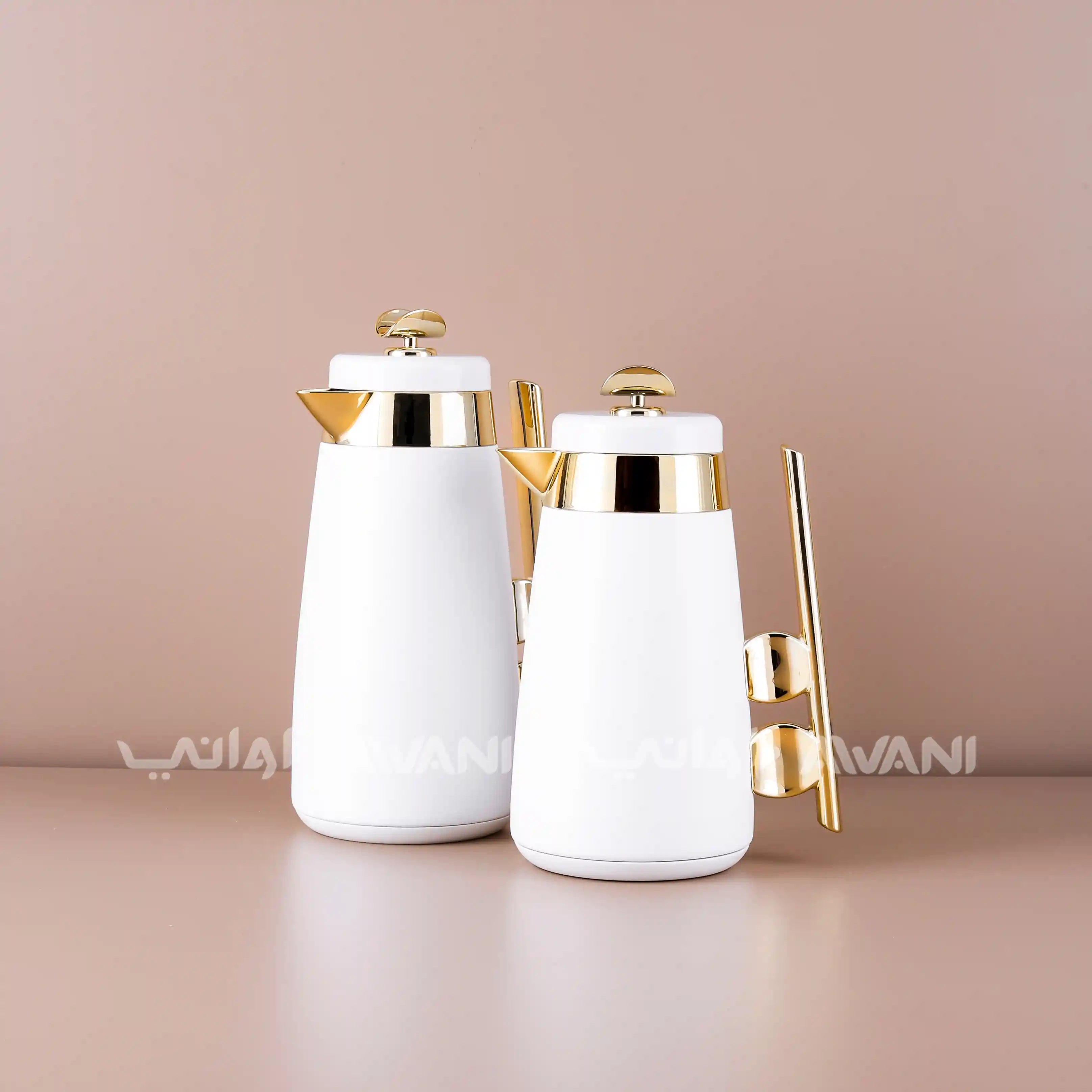 Nordic Luxe Vacuum - Insulated Flask Set – 1000 ml & 700 ml | White and Handle Gold