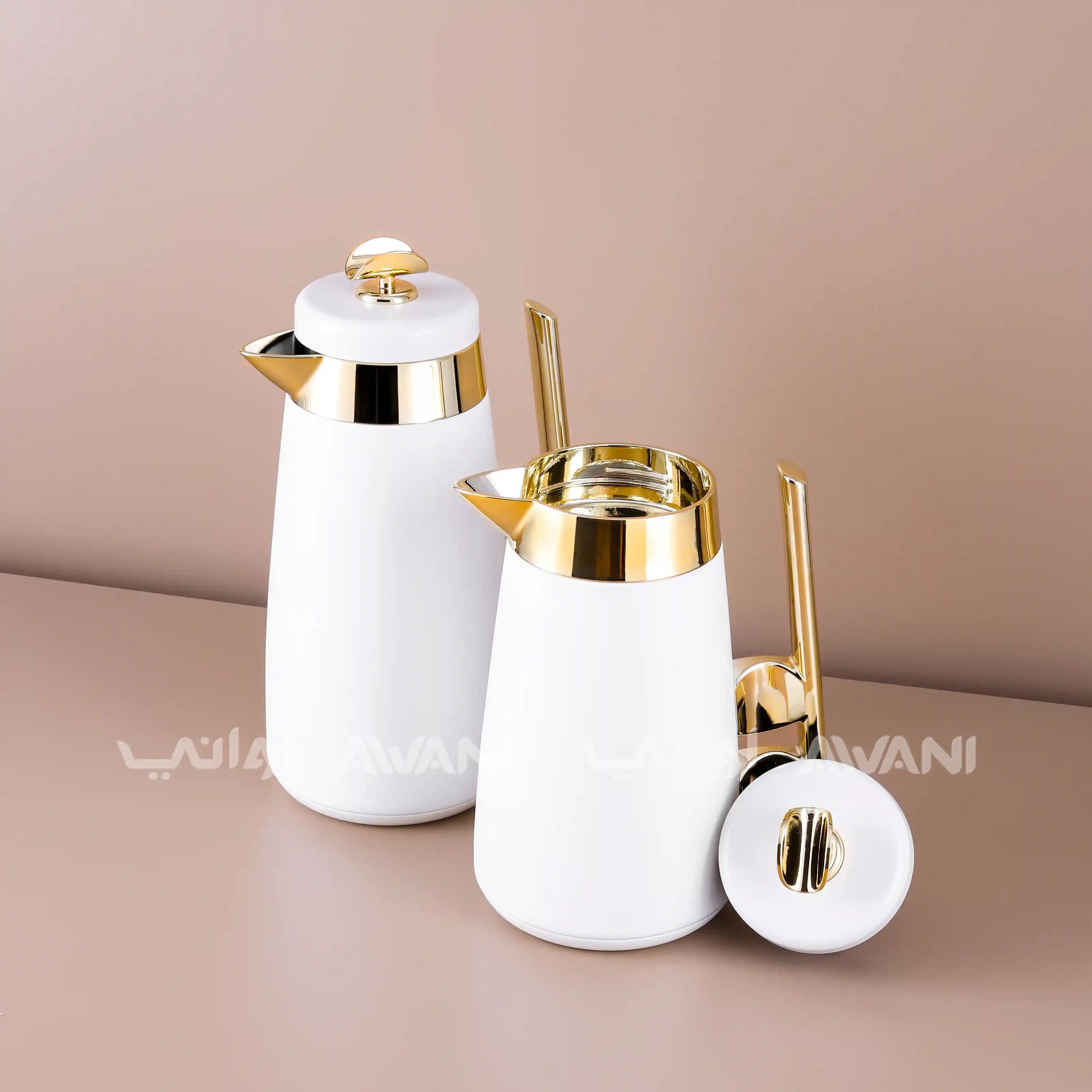 Nordic Luxe Vacuum - Insulated Flask Set – 1000 ml & 700 ml | White and Handle Gold