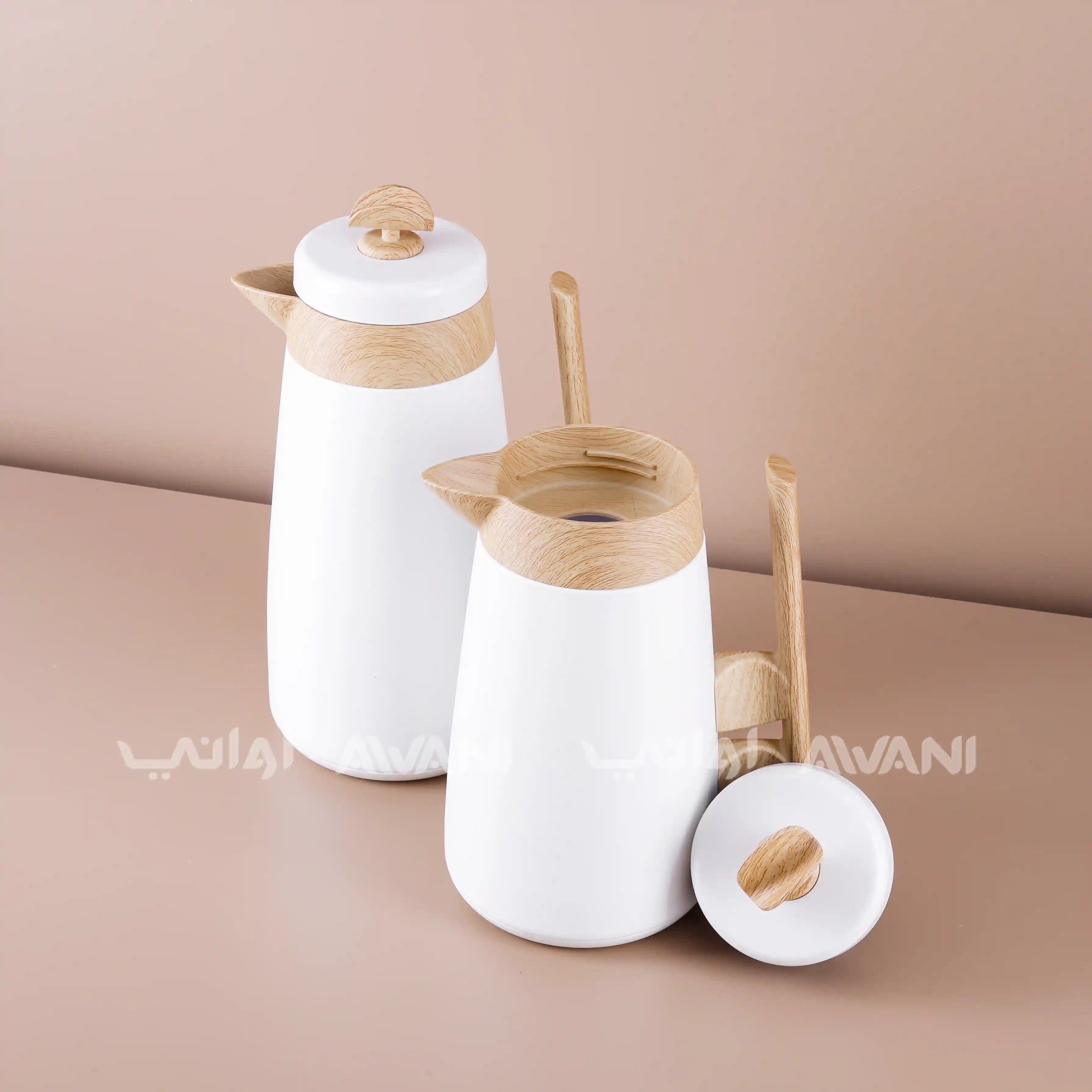 Nordic Luxe Vacuum - Insulated Flask Set– 1000 ml & 700 ml | White & Wood Finish Handle