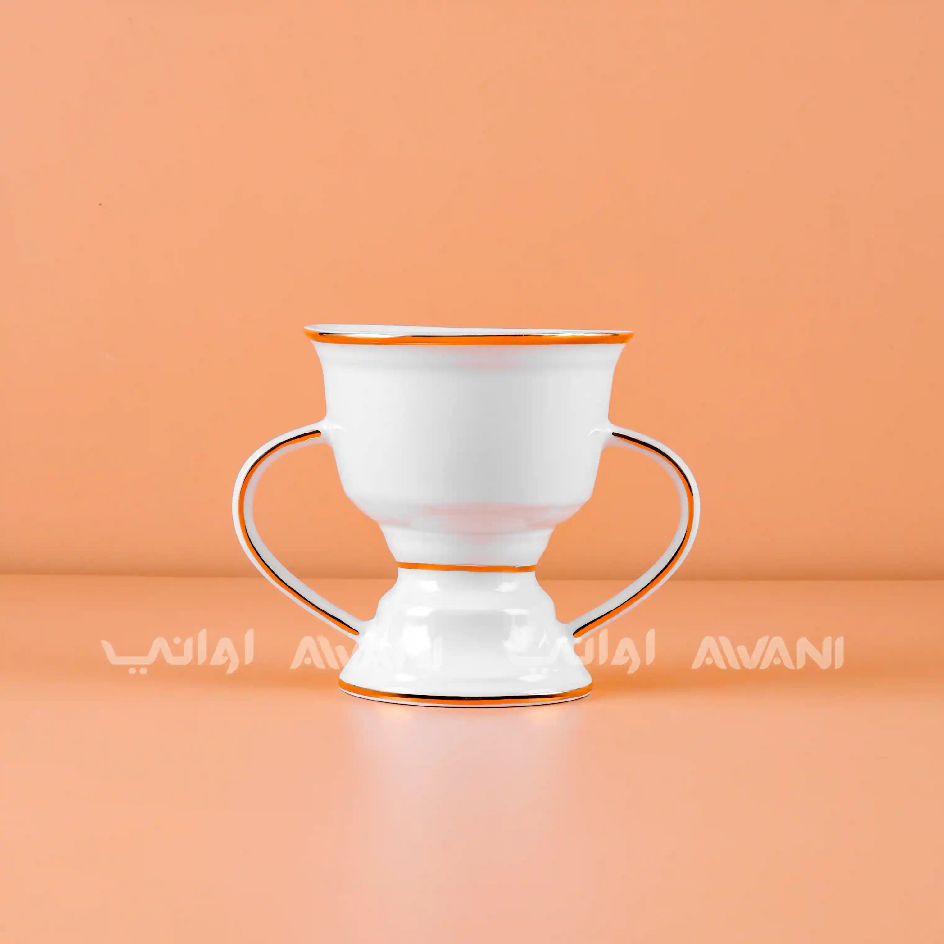 White ceramic cup with gold rim and handle Burner Holder