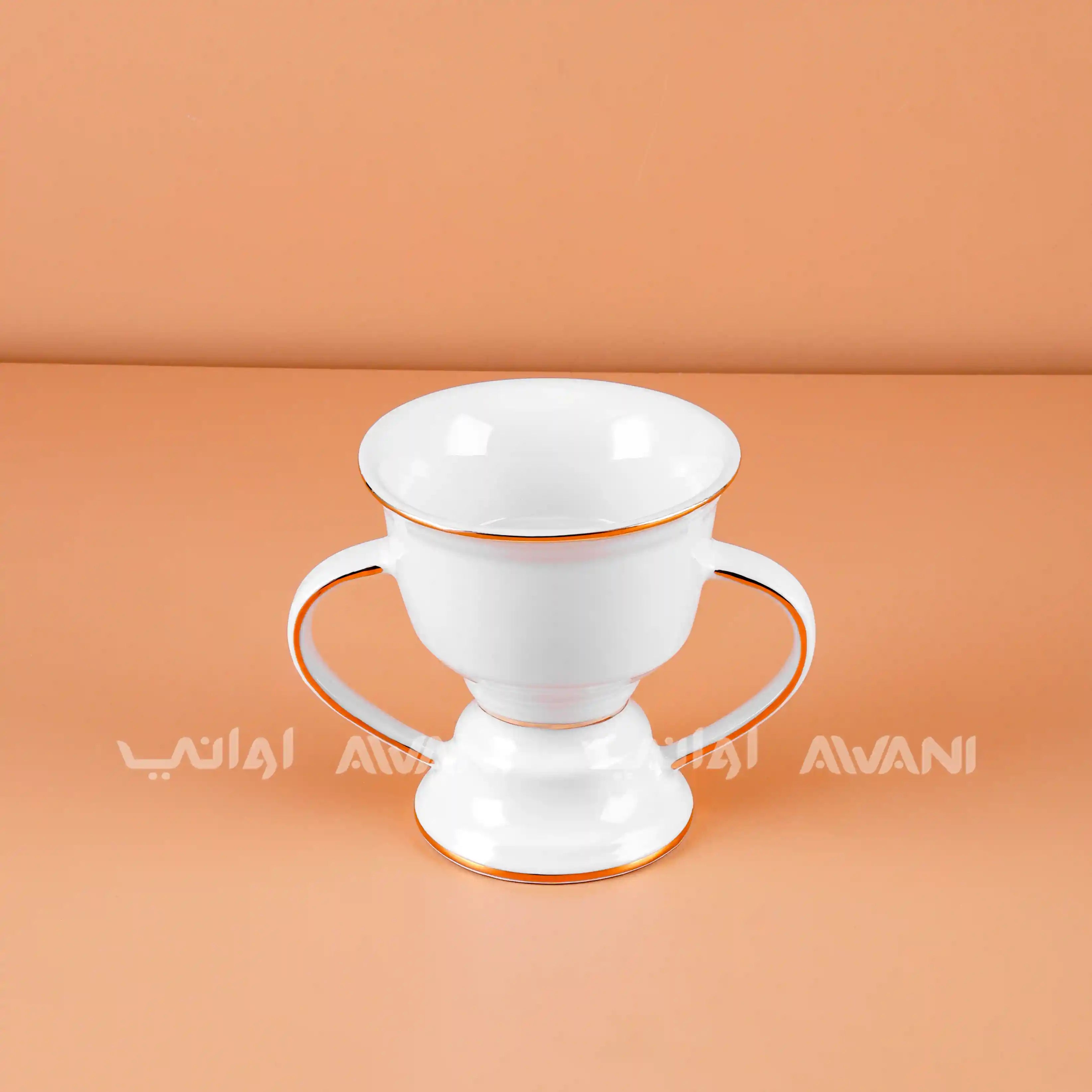White ceramic cup with gold rim and handle Burner Holder