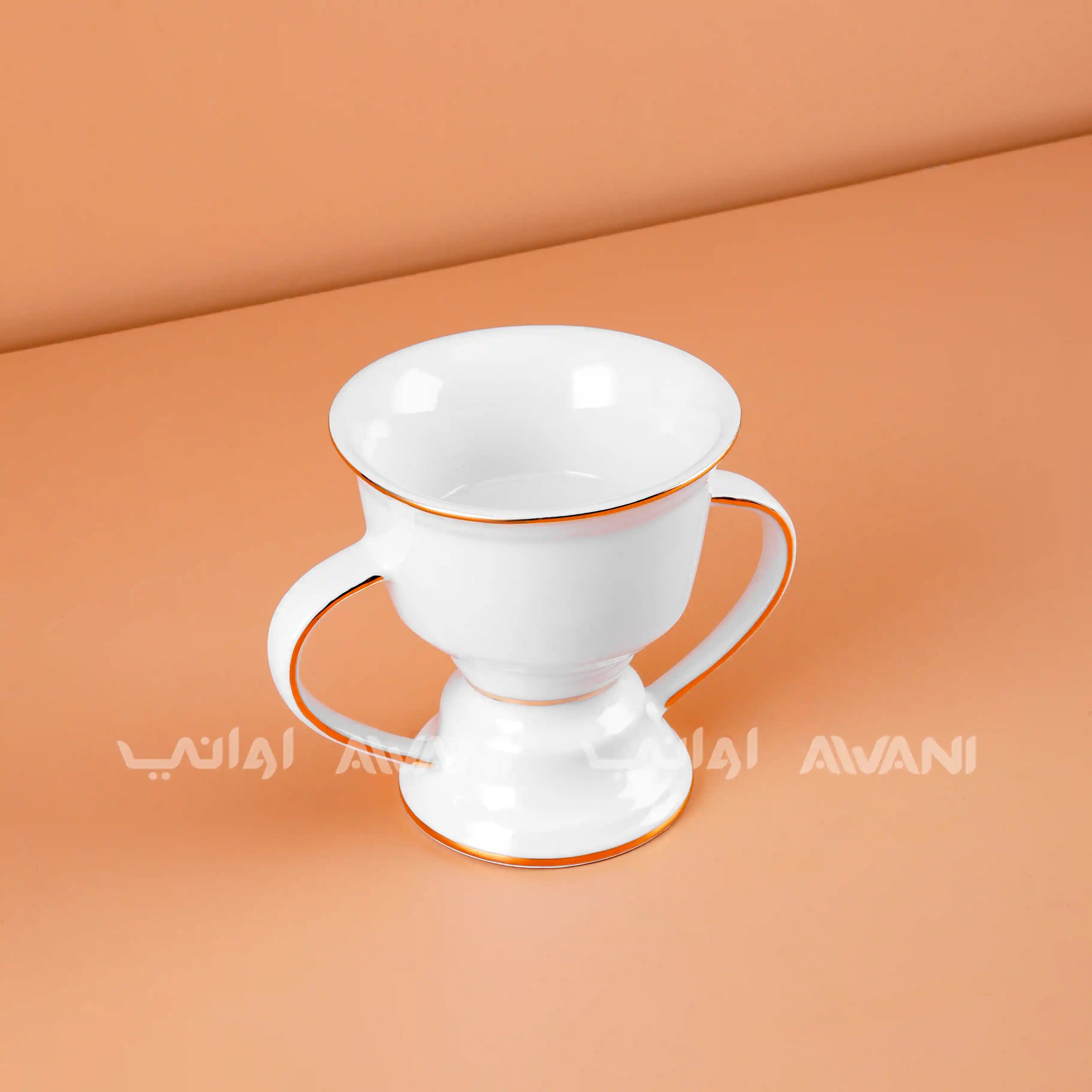 White ceramic cup with gold rim and handle Burner Holder
