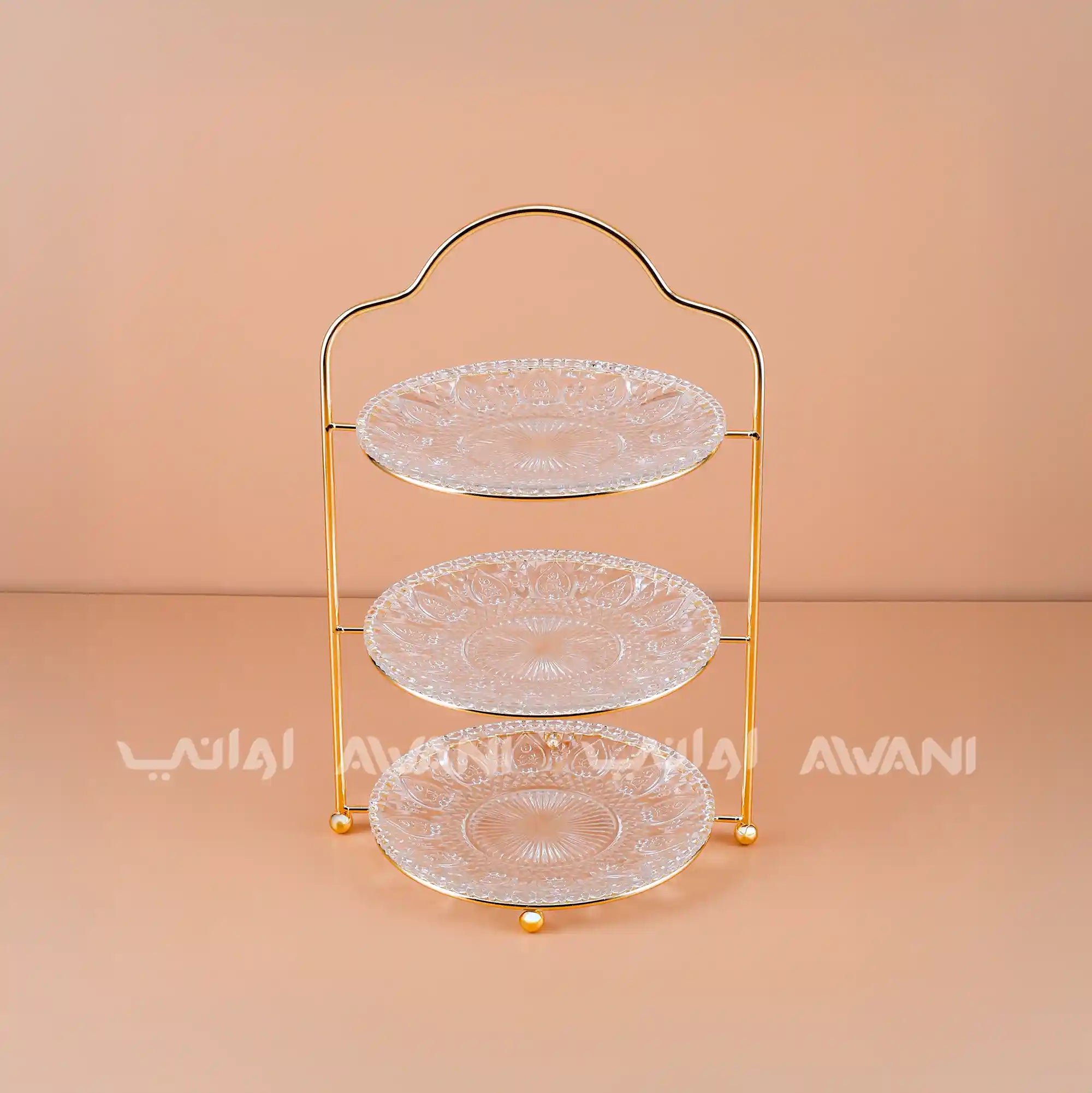 Elegant 3 -Tier Glass Dessert Stand with Gold Stainless Frame – Vintage Design |