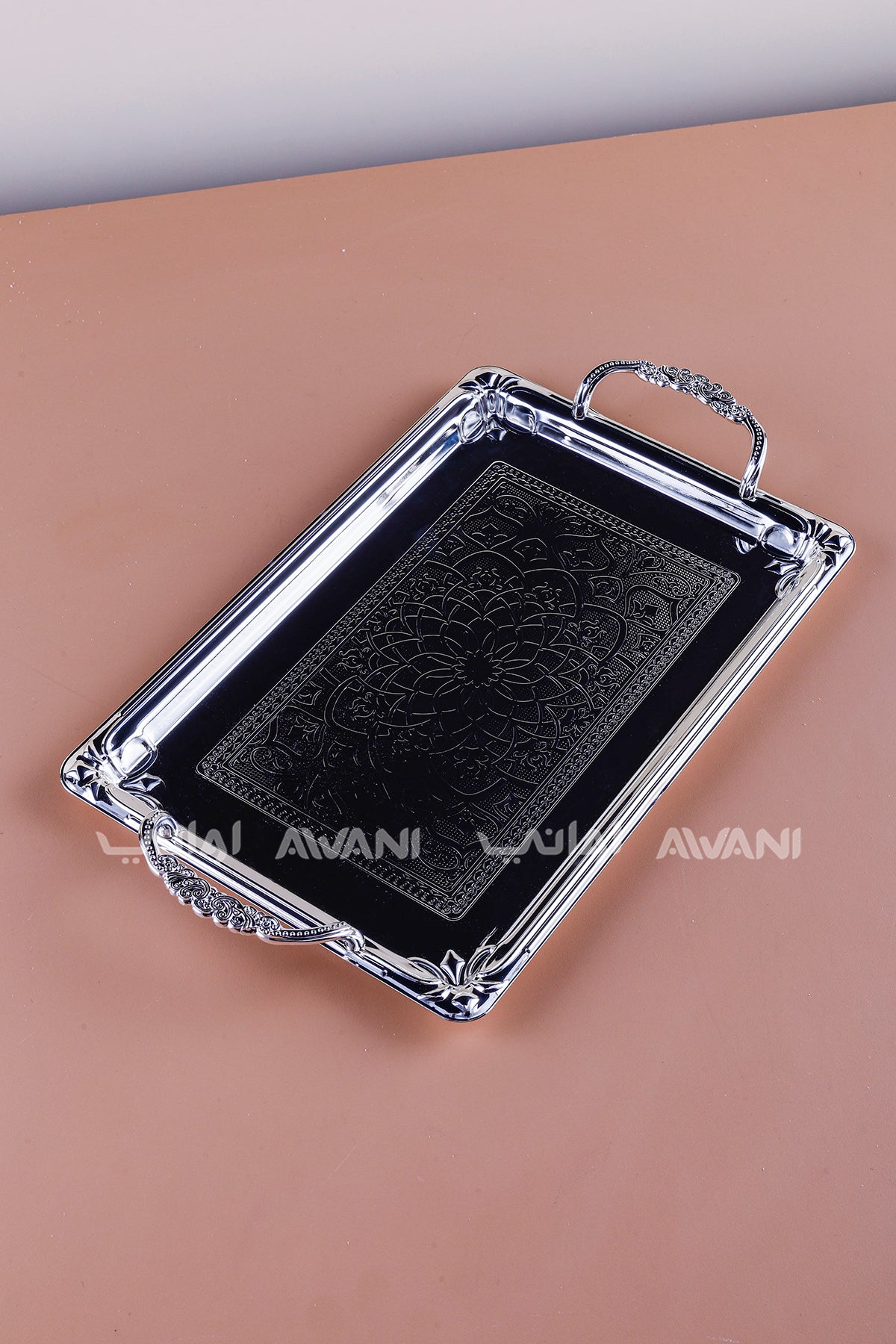 2 Pcs Luxury Silver Tray | Decorative Metal Serving Platter