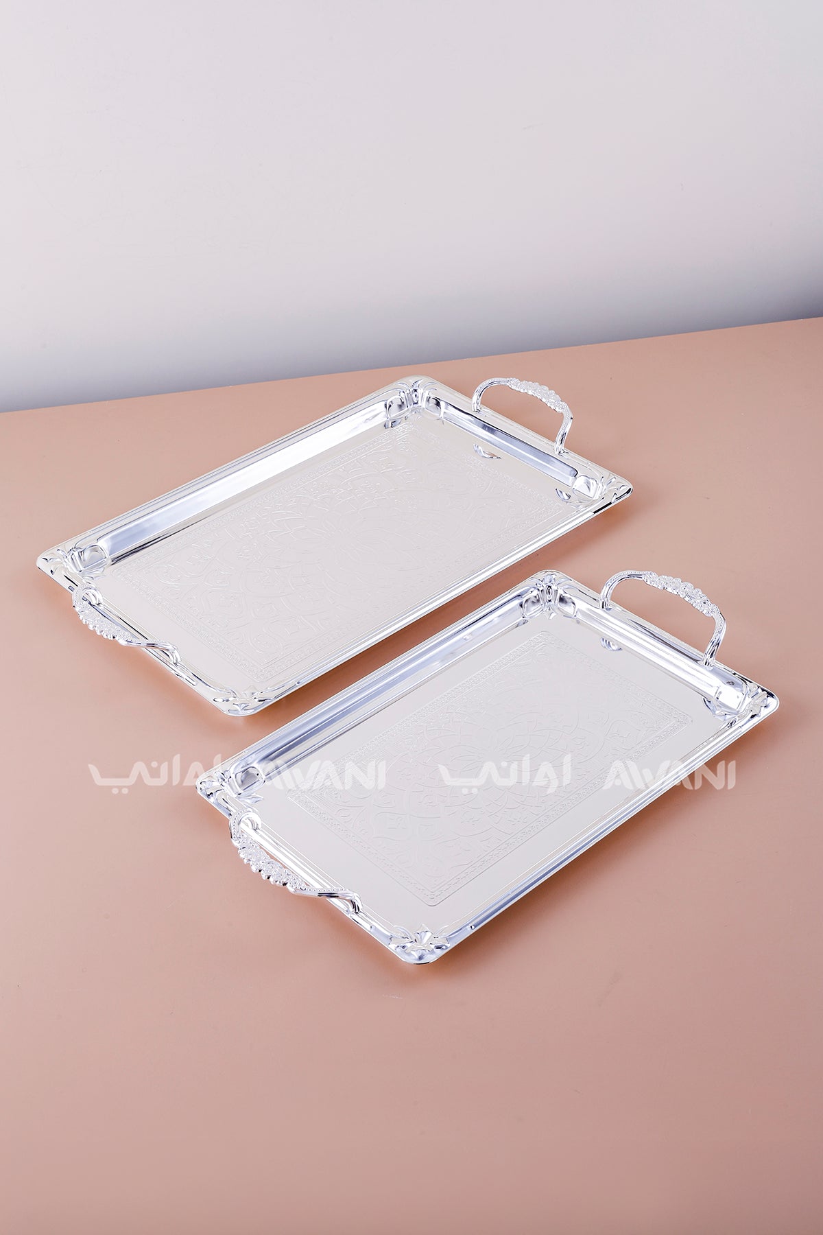2 Pcs Luxury Silver Tray | Decorative Metal Serving Platter