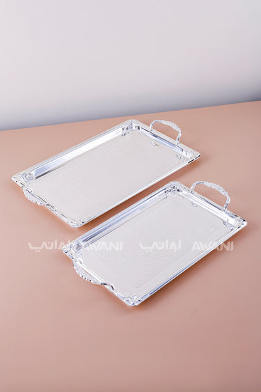 2 Pcs Luxury Silver Tray | Decorative Metal Serving Platter