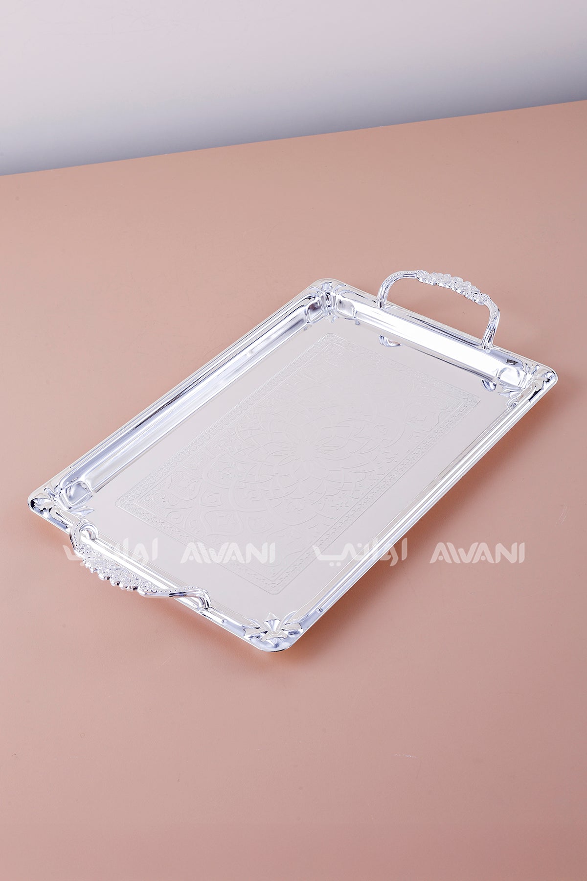2 Pcs Luxury Silver Tray | Decorative Metal Serving Platter