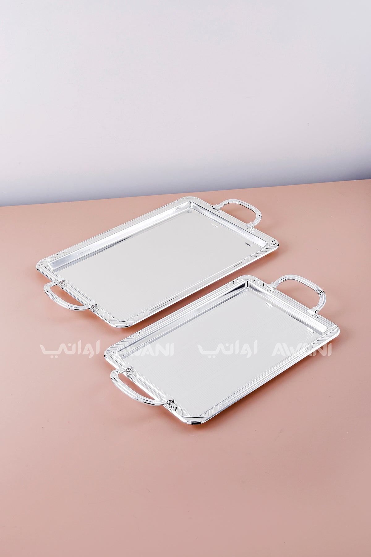 2 Pcs Luxury Silver Tray | Decorative Metal Serving Platter