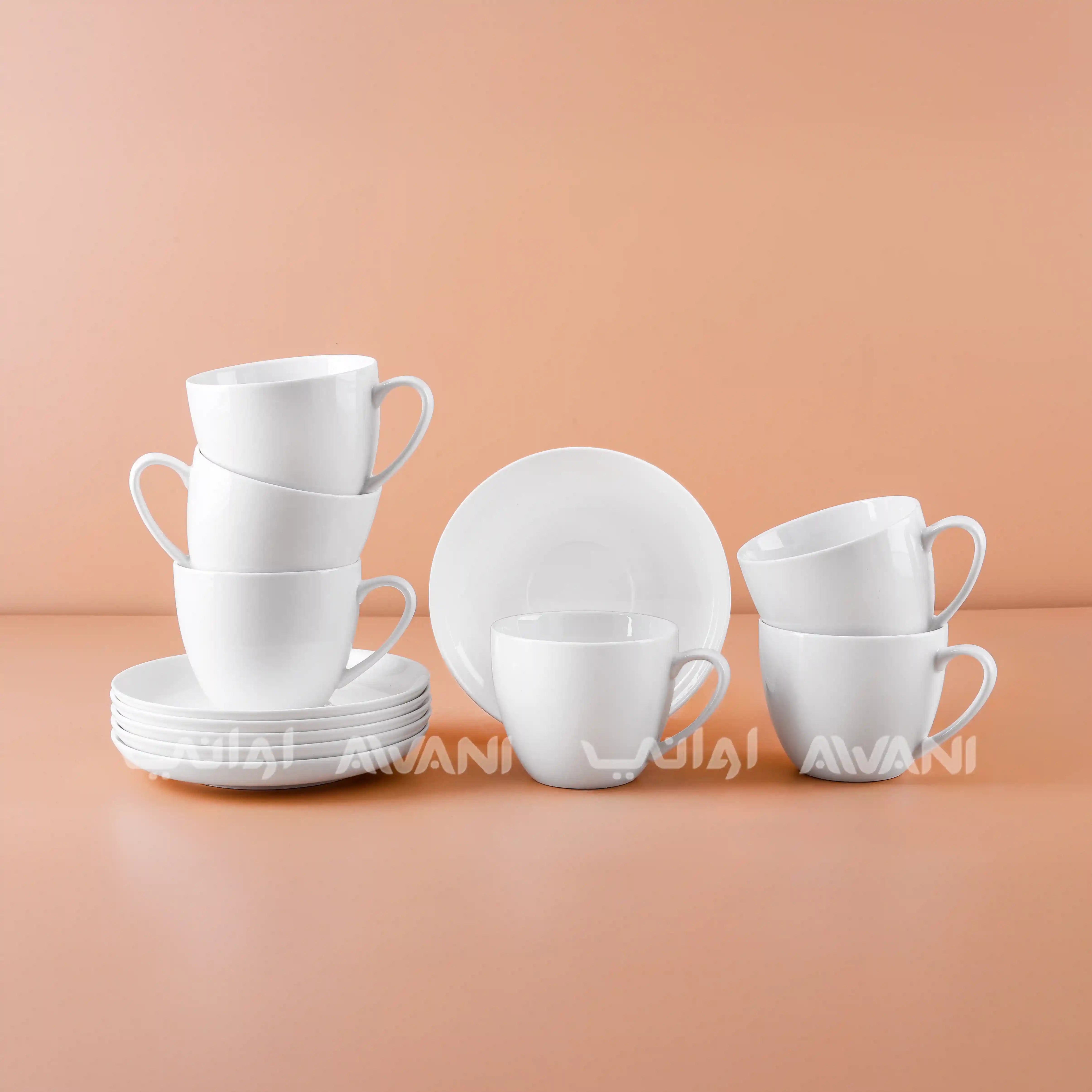 Plain Porcelain Tea Cup & Saucer Set – 12 Pcs | White