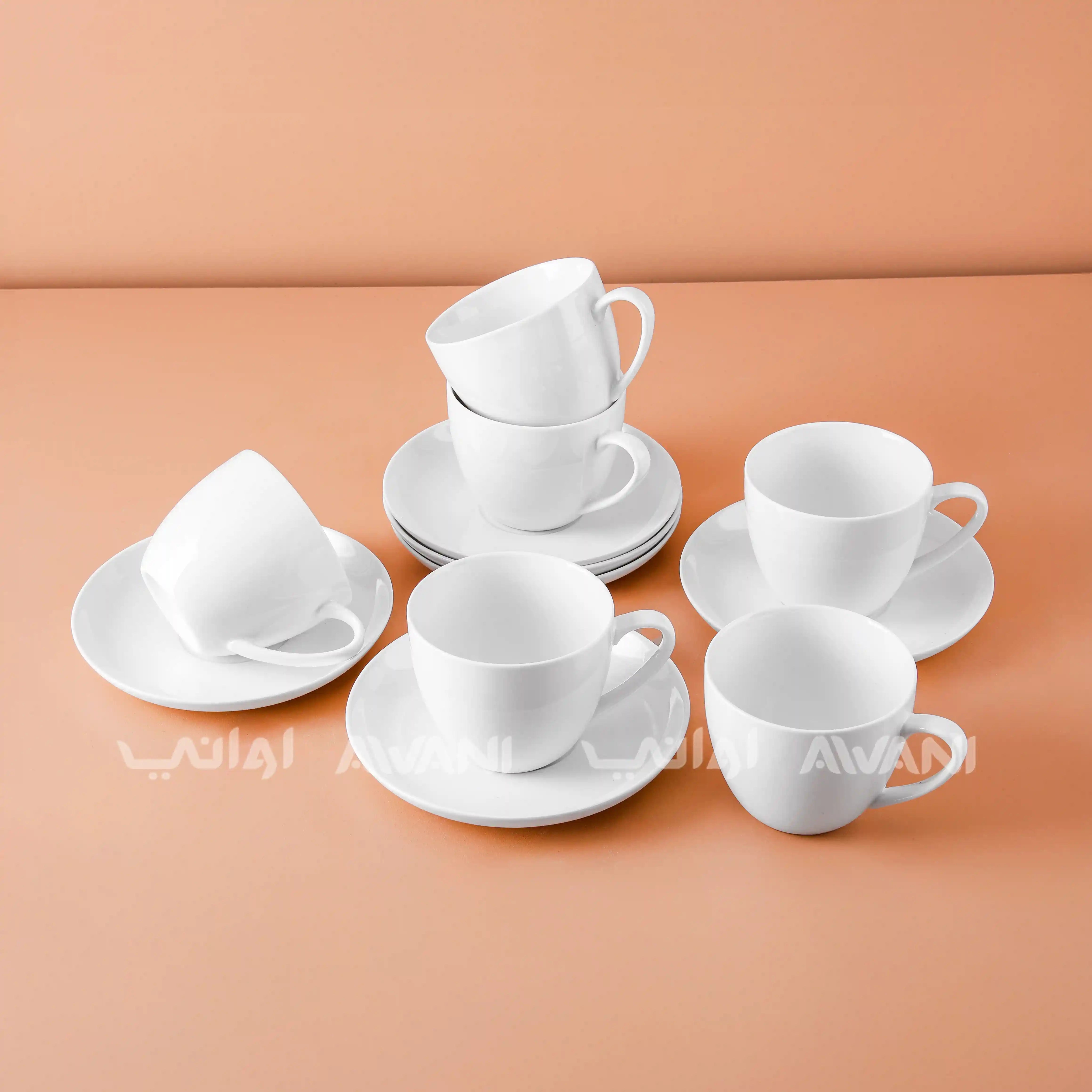 Plain Porcelain Tea Cup & Saucer Set – 12 Pcs | White