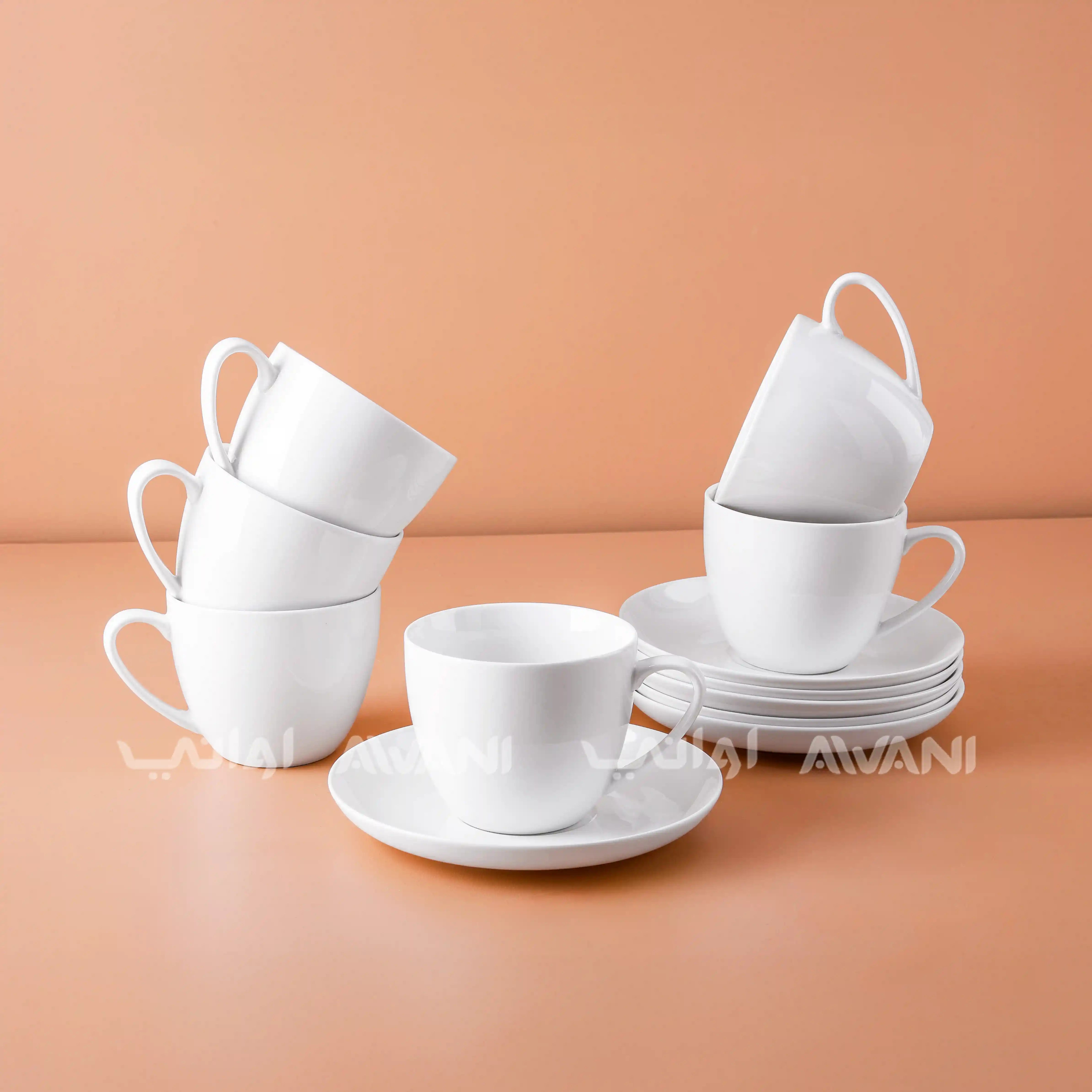Plain Porcelain Tea Cup & Saucer Set – 12 Pcs | White