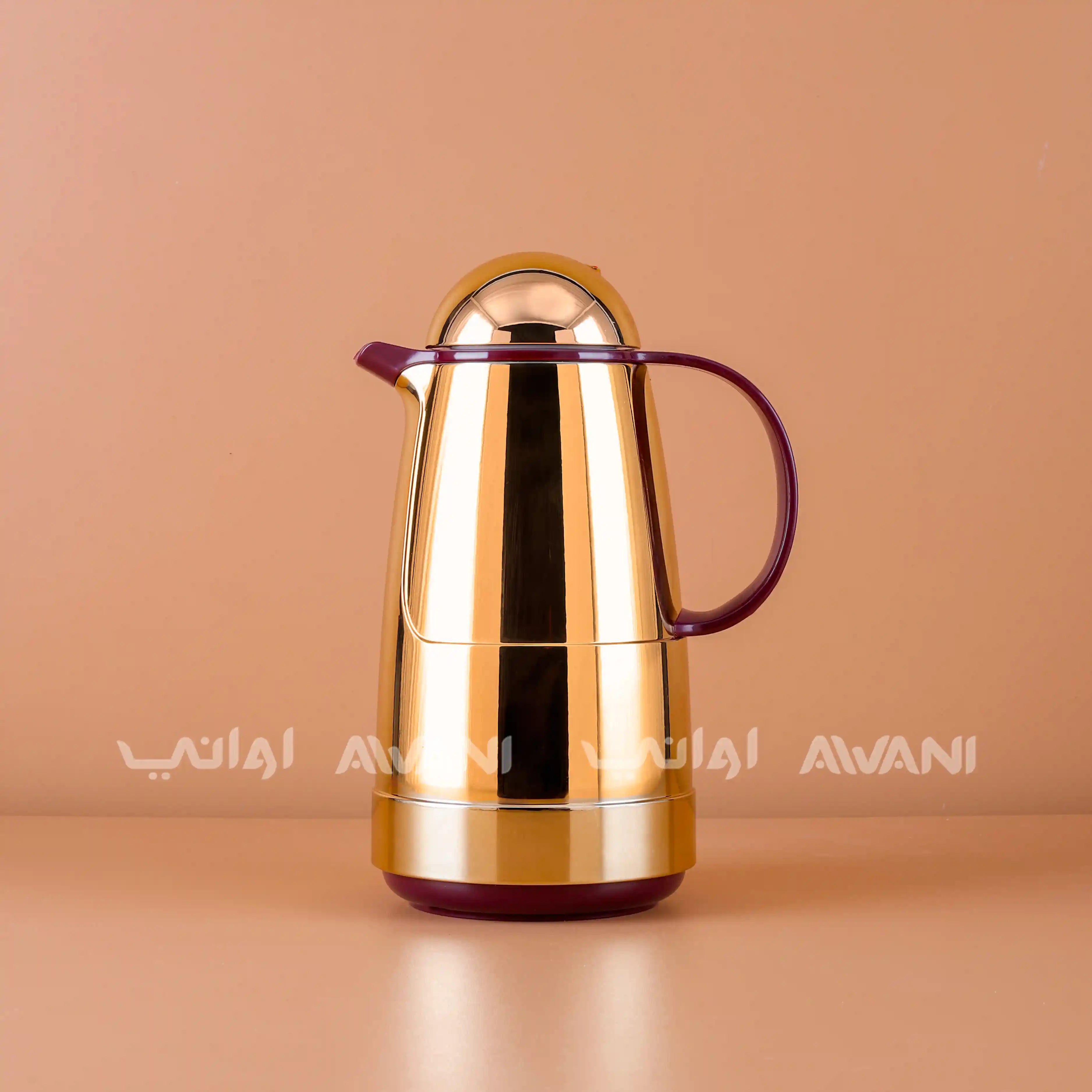 Gold + Burgundy Color Dallah Insulated Thermos Flask – 1L | Elegant Hot & Cold Beverage Server