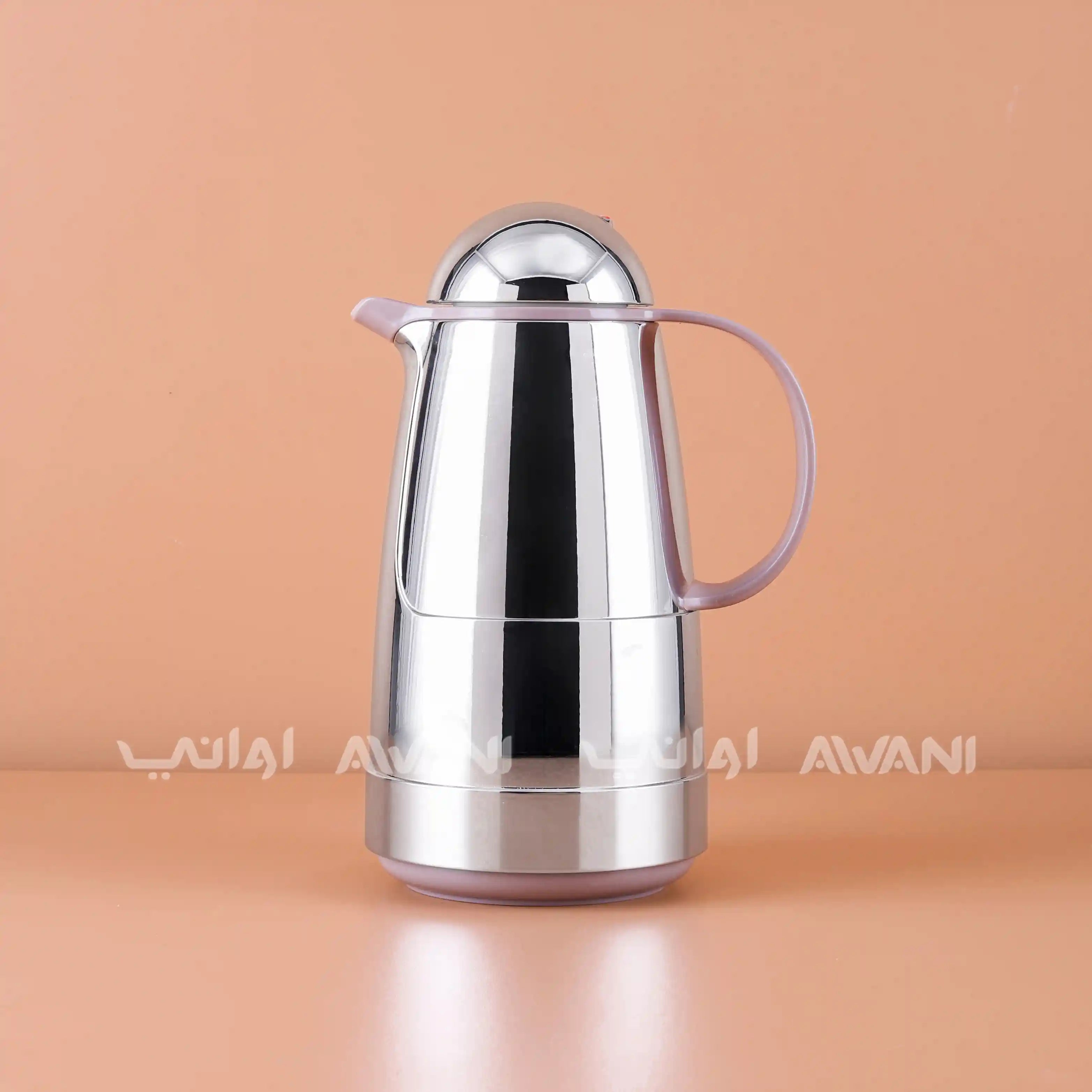 Chrome + silver color Color Dallah Insulated Thermos Flask – 1L | Elegant Hot & Cold Beverage Server