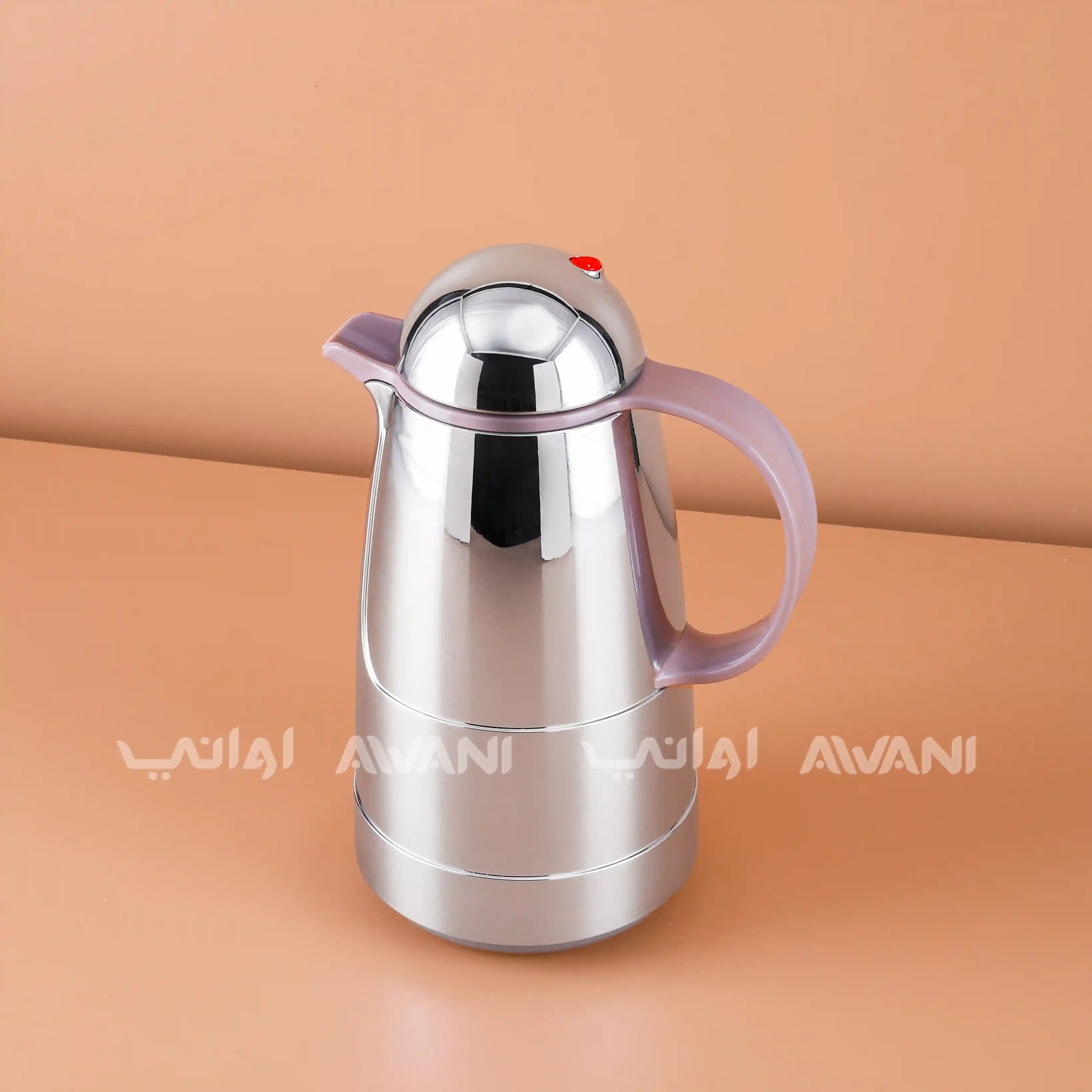 Chrome + silver color Color Dallah Insulated Thermos Flask – 1L | Elegant Hot & Cold Beverage Server