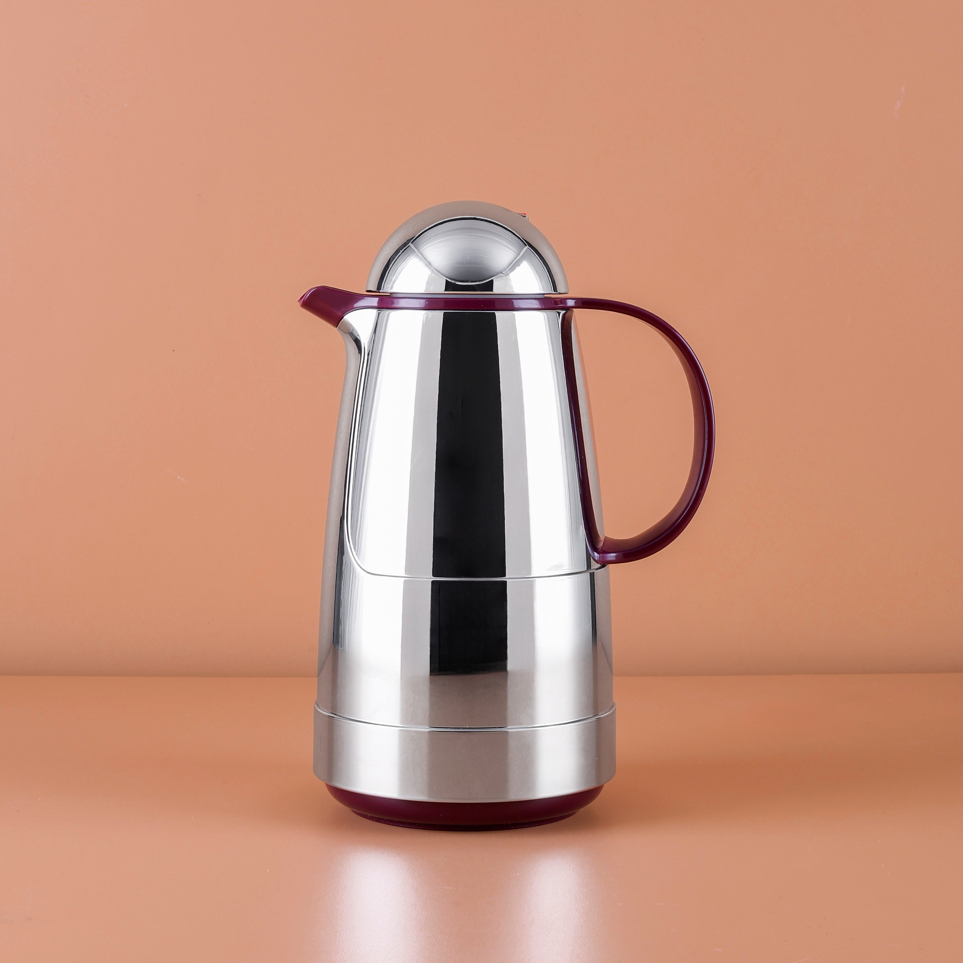 Silver + Burgundy Color Dallah Insulated Thermos Flask – 1L | Elegant Hot & Cold Beverage Server