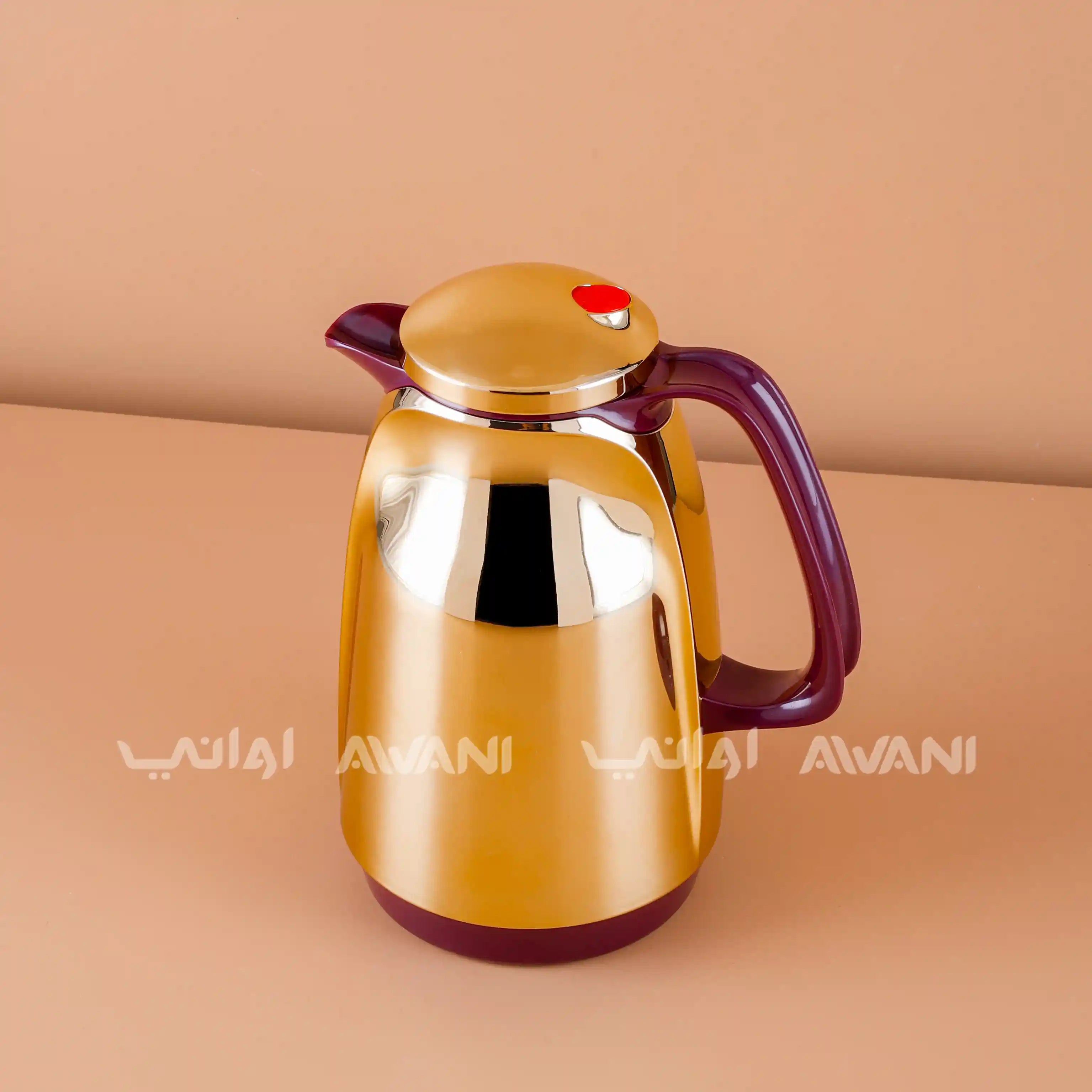 Gold + Burgundy Color Dallah Insulated Thermos Flask – 1L | Elegant Hot & Cold Beverage Server