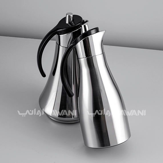 Elegant Silver Thermal Flask - Silver and Black Handle  |  Insulated Carafe with Sleek Handle – 700+ 700 ML (2Pcs)