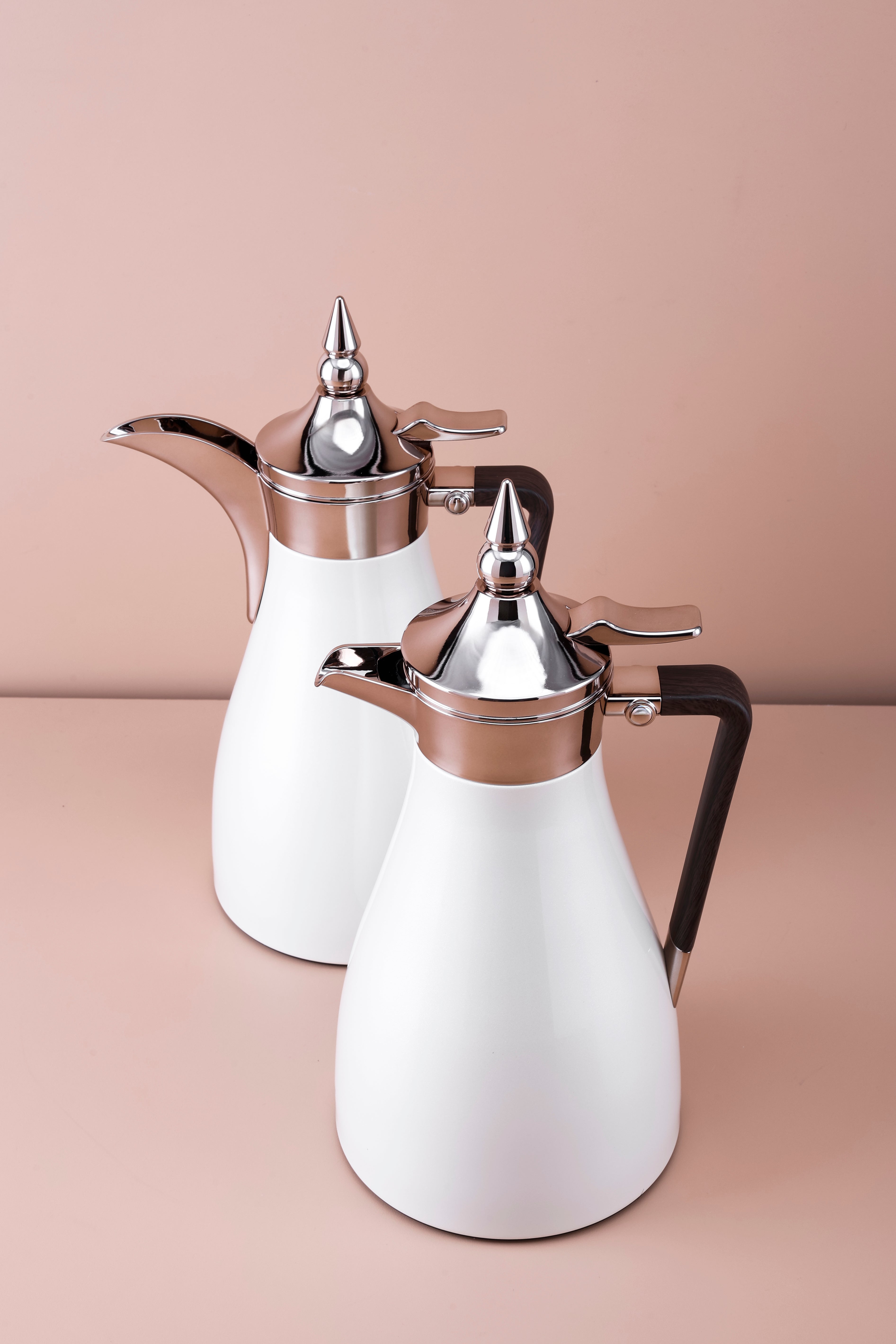 2 Pcs Flask Set White + Wooden Handle - 1 L + 1 L