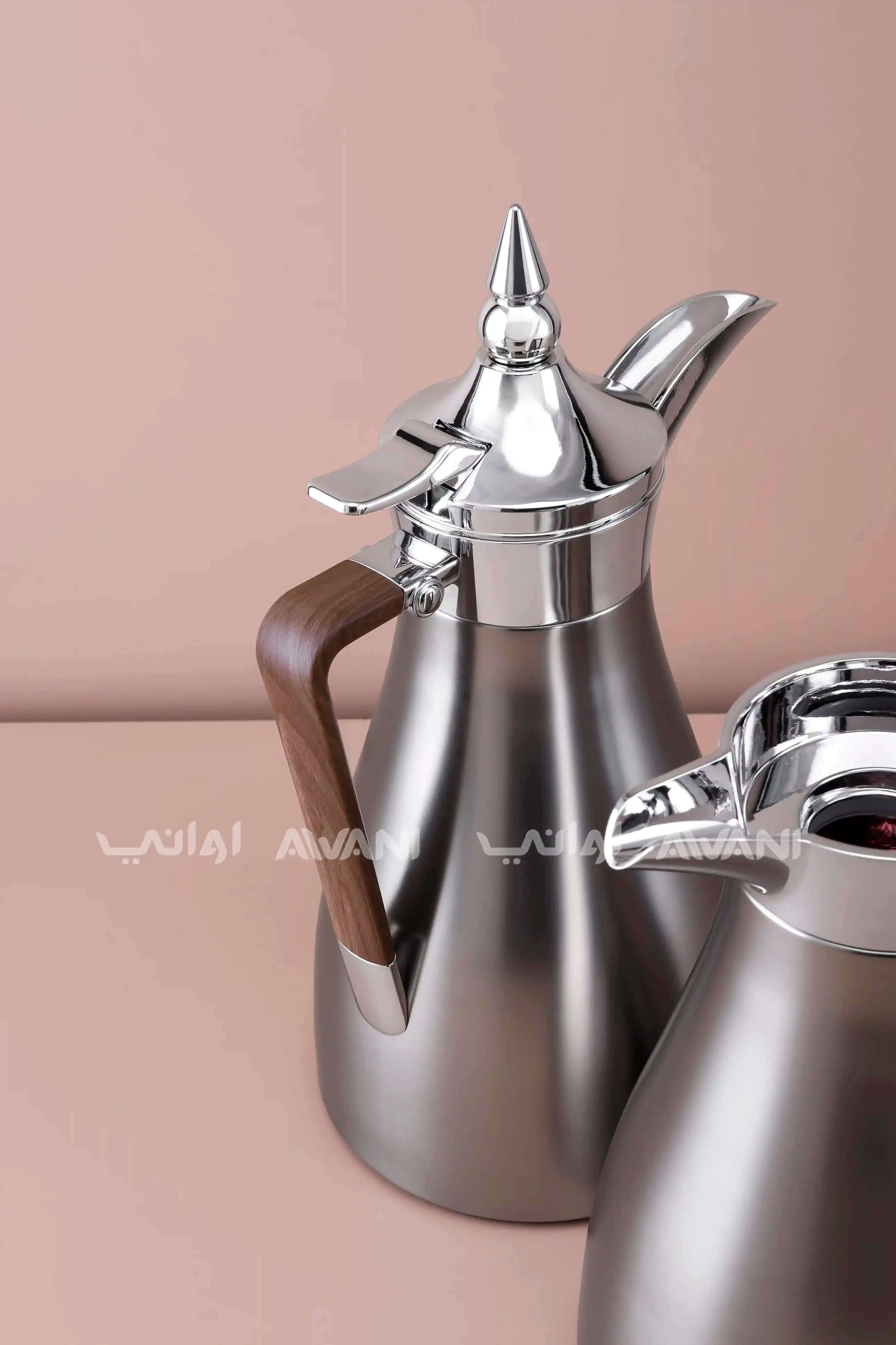 2 Pcs Flask Set Silver + Wooden Handle - 1 L + 1 L