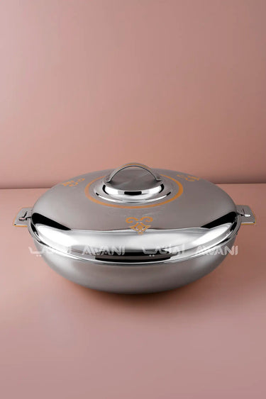 48cm Stainless Steel Hot Pot – Silver with Gold Floral Accents