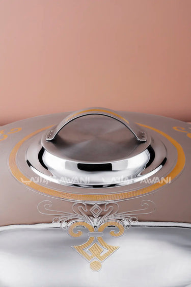 48cm Stainless Steel Hot Pot – Silver with Gold Floral Accents