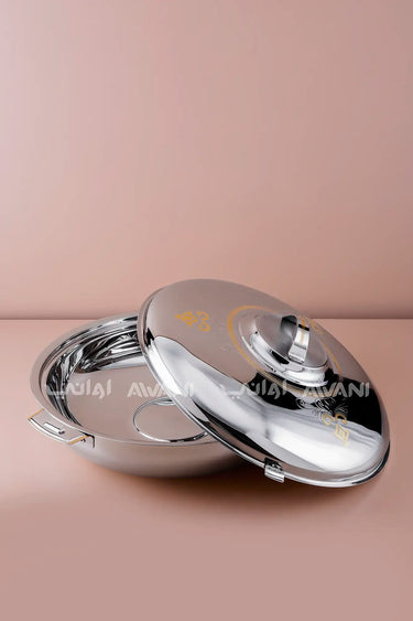 48cm Stainless Steel Hot Pot – Silver with Gold Floral Accents