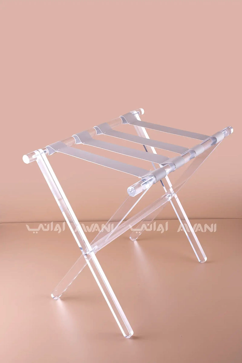 Acrylic Folding Table with Leather Straps – Clear Stand - Beige color