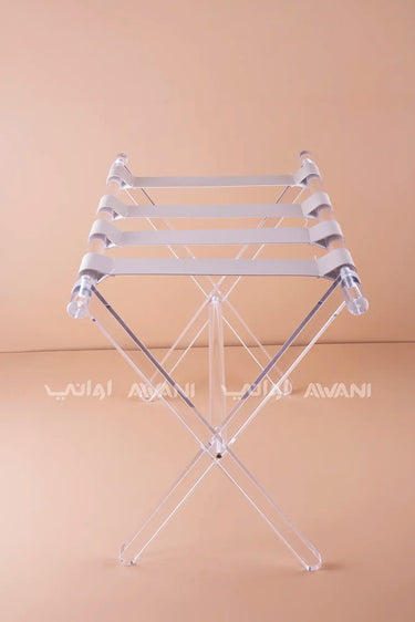 Acrylic Folding Table with Leather Straps – Clear Stand - Beige color