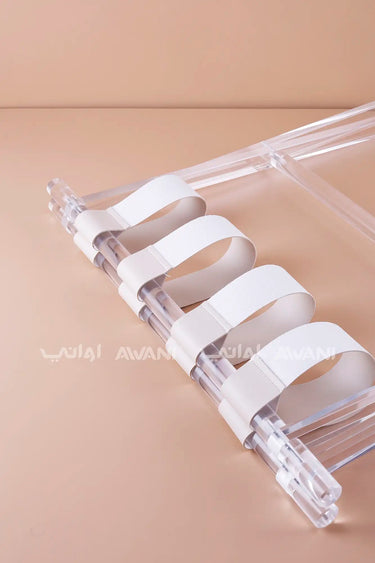 Acrylic Folding Table with Leather Straps – Clear Stand - Beige color