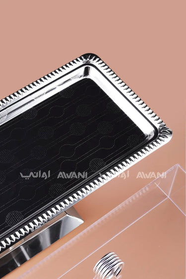 Rectangular Silver Steel Serving Stand with Acrylic Lid