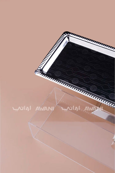 Rectangular Silver Steel Serving Stand with Acrylic Lid