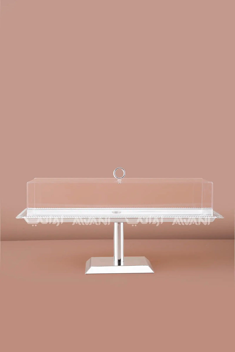 Modern Silver Pedestal Serving Stand with Clear Cover