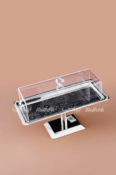 Rectangular Silver Food Display Stand with Acrylic Lid