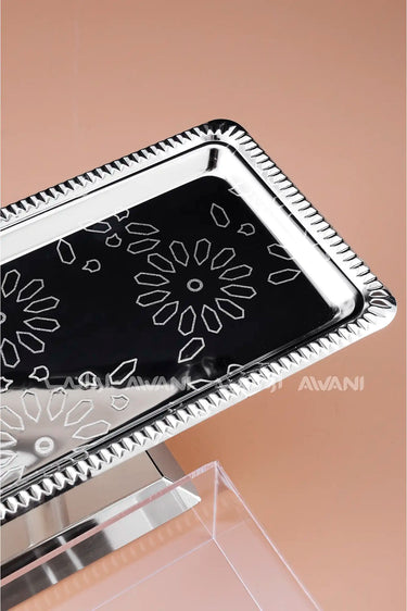 Rectangular Silver Food Display Stand with Acrylic Lid