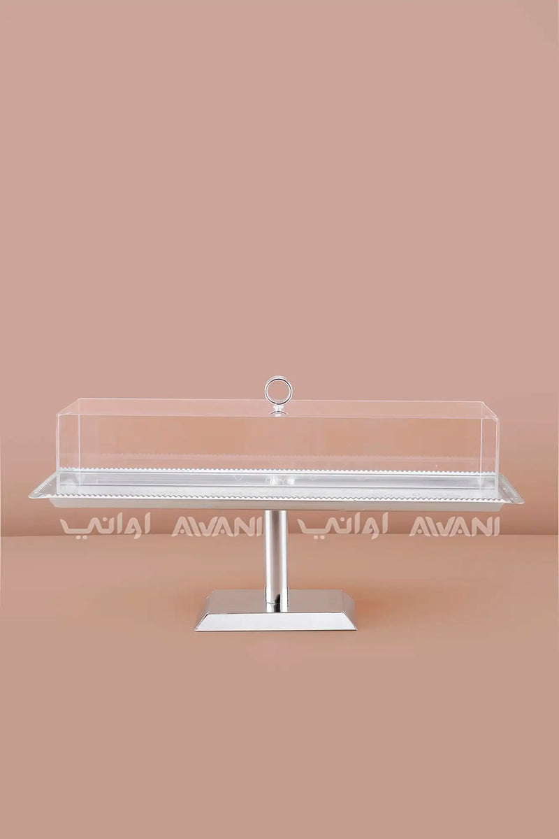 Silver Rectangular Dessert Stand with Clear Acrylic Dome