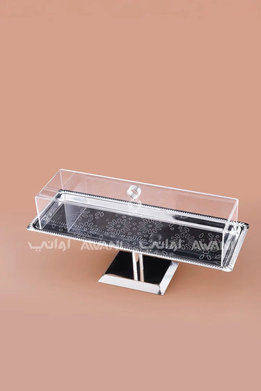 Silver Rectangular Dessert Stand with Clear Acrylic Dome