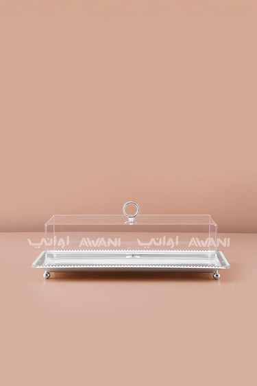 Rectangular Dessert Stand with Silver Base & Clear Dome