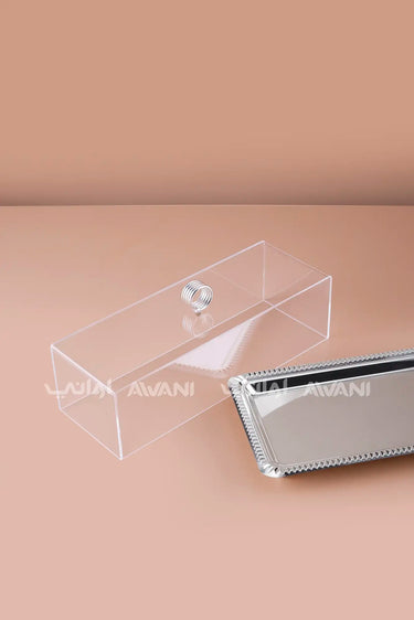Rectangular Dessert Stand with Silver Base & Clear Dome