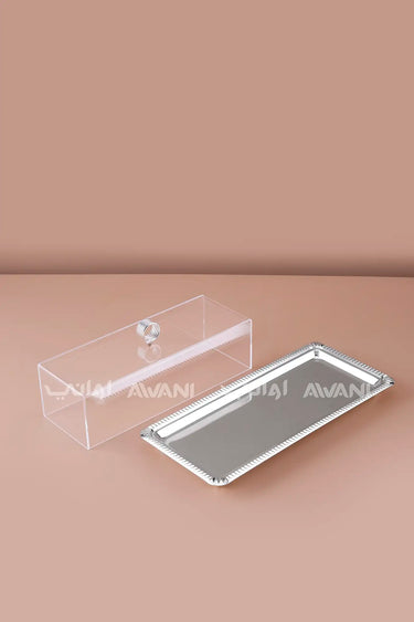 Rectangular Dessert Stand with Silver Base & Clear Dome
