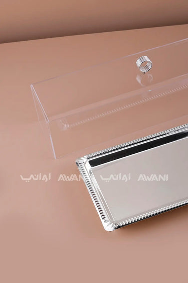 Rectangular Dessert Stand with Silver Base & Clear Dome