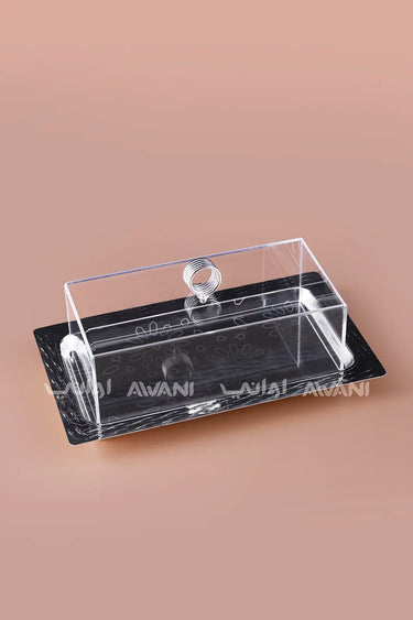 Rectangular Dessert Stand with Silver Base & Clear Dome - Small