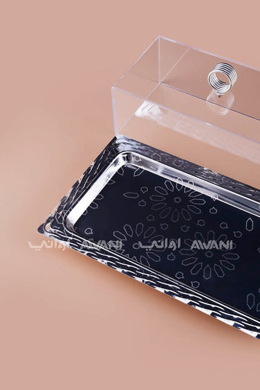 Rectangular Dessert Stand with Silver Base & Clear Dome - Small