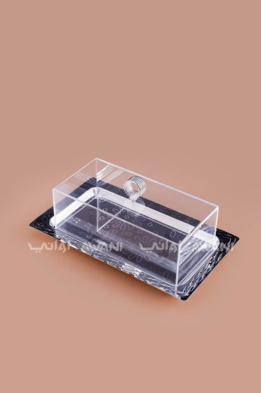 Rectangular Dessert Stand with Silver Base & Clear Dome - Small