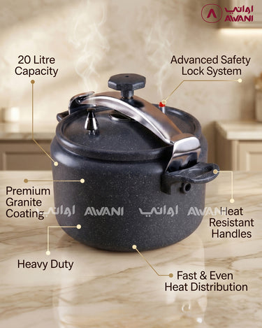 20 Litre Heavy-Duty Aluminum Pressure Cooker with Premium Granite Coating - Grey