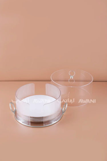 Clear Acrylic Plate Holder with Dome Lid and Silver Base – L